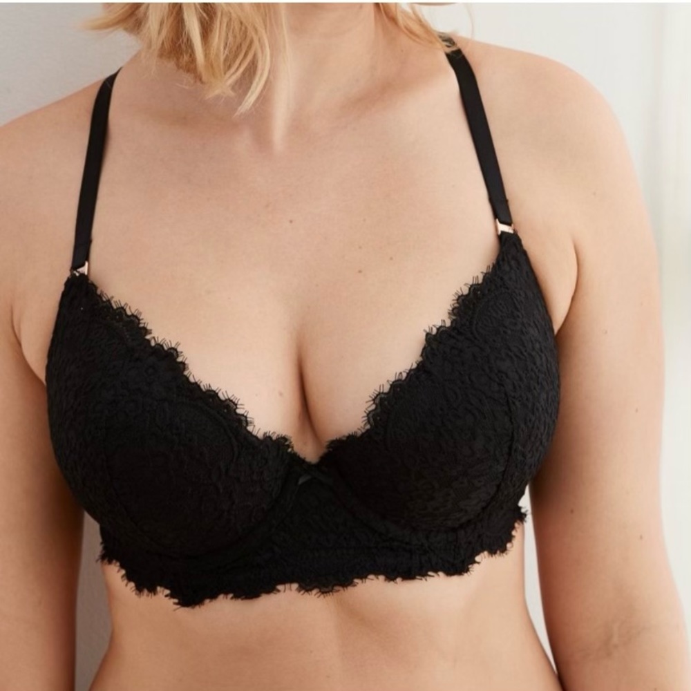Aerie 34D Bra Underwire Padded Push Up Eyelash Lace Black